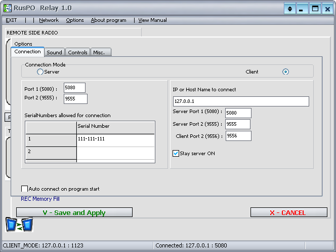 Ruspo Relay 1 Options tab